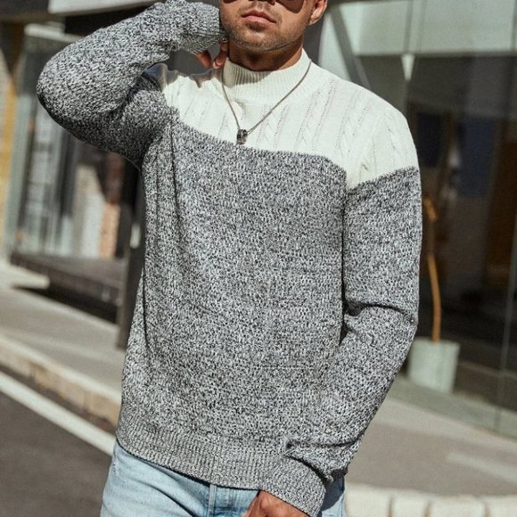 Casual Black & White Cable Knit Men's Pullover Sweater - Picture 7 of 7